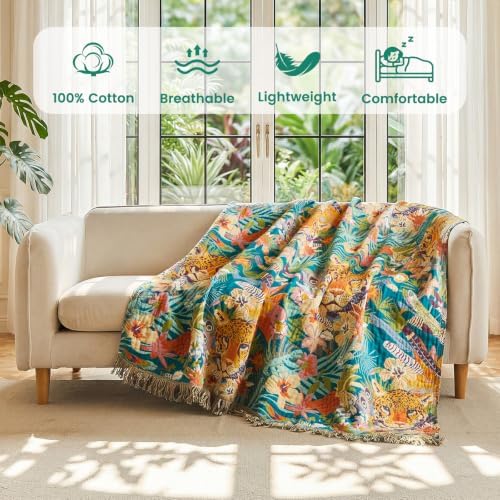MSGKV Boho Throw Blanket 50"x60" Summer Cotton Leopard Animals Blanket - Image 3