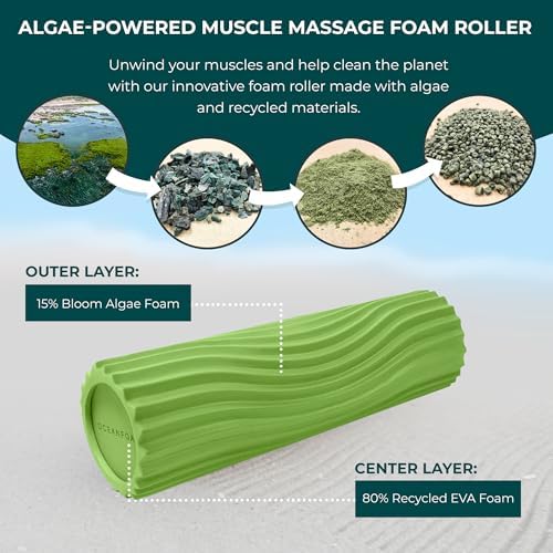 Oceanfoam Tidal Roller - Algae Green - Muscle Massage Foam Roller for Back Pain & Stretching - Firm and Ergonomic Wide Wave Textured - Yoga, Athletics, & Wellness - Full Size, 20" x 5" - Image 6