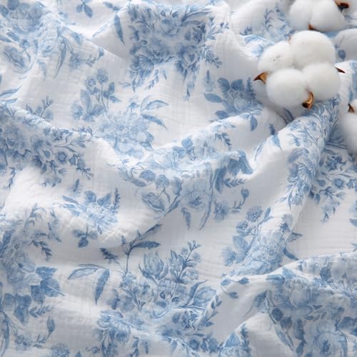 Viviland Cooling Muslin Blanket King Size for Bed Summer Gauze Blanket for Adults Breathable Lightweight Soft for Hot Sleepers Linen Blue Nerrah 108 x 90 Inches by VIVILAND
