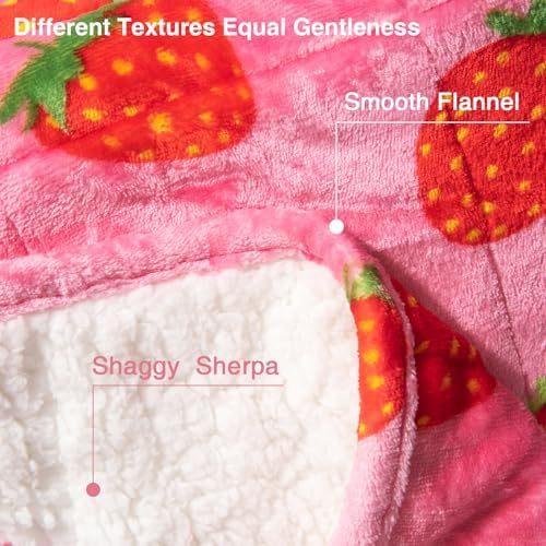 Aemicion Weighted Blanket Queen Size 20 Lbs 60x80 Inches,Ultra Soft Comfortable Fluffy Sherpa Weighted Blankets for Adults,Cute Pink Strawberry Heavy Blanket as Gift for Women,Machine Washable - Image 3