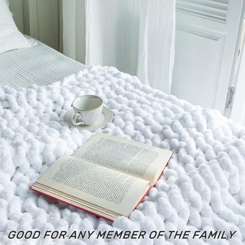 Chunky Knit Throw Blanket for Couch，60X80 Inches White - Image 5