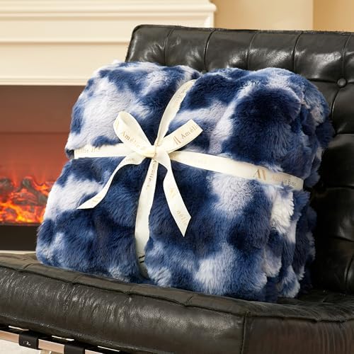 Amélie Home Faux Fur Throw Blanket for Couch, Ultra Soft Fuzzy Plush Bubble Throw for Sofa, Living Room & Home Decor, 50"x60", Tie-dye Blue - Image 3