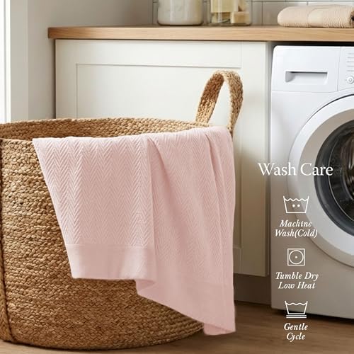 Threadmill Luxury 100% Cotton Twin Herringbone Blanket, English Rose - Image 5