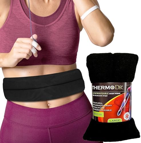 Microwavable Heating Pad for Neck, Back & Shoulders - Heating Bean Bag Microwavable Pillow w/Elasticated Strap - Wheat & Lavender Aromatherapy Heating Pad Wrap - ThermoDR, Black by ThermoDR