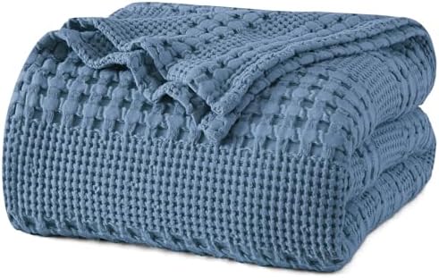 PHF Lightweight 100% Cotton Waffle Blanket for Bed, Twin XL, Denim Blue by PHF