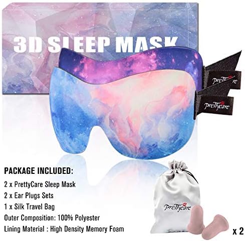 PrettyCare 3D Sleep Mask 2 Pack,Eye Mask for Side Sleeper -3D Contoured Sleeping Mask with Light Blocking for Women- No Eye Pressure Blindfold Night Masks with Ear Plugs & Travel Bag (Black& Fire) - Image 6