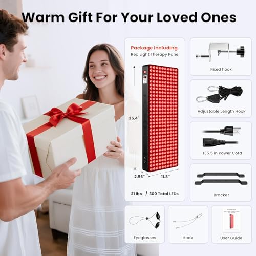 Red Light Therapy for Body, 660nm 850nm Near Infrared Light Therapy Panel, 300 Dual Chip LED Device with 1500W of Power, Ideal for Body, Face, Improve Sleep, Skin Health, Includes Hanging Kit & Handle - Image 7