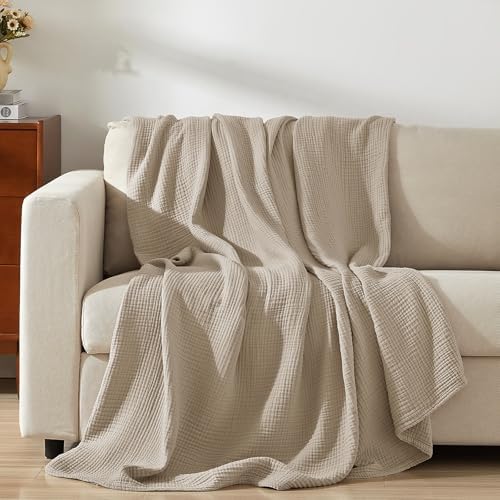 PHF 100% Cotton Muslin Blanket King Size 108"x90", 4-Layer Lightweight Gauze Throw, Breathable Cloud-Soft Minimalist Blanket for Bed, Couch, Camping & Baby, Taupe, Ideal Gift - Image 6