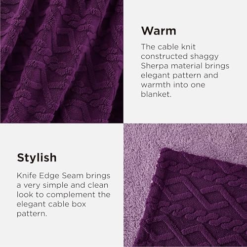 Bedsure Gentlesoft Sherpa Fleece Throw Blanket for Couch - Fluffy & Cozy Cable Jacquard Tufted Throw for Women Gift, Thick and Warm Blankets for Winter, Purple, 50x60 Inches - Image 4