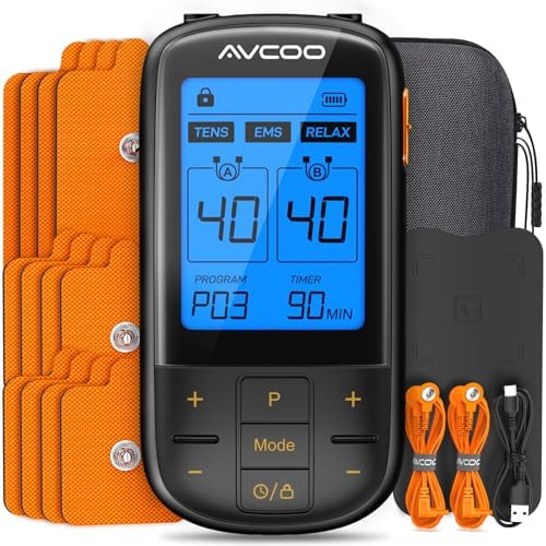 AVCOO 3-in-1 TENS Unit with EMS & Relax for Pain Relief, 32 Modes, EVA Case by AVCOO