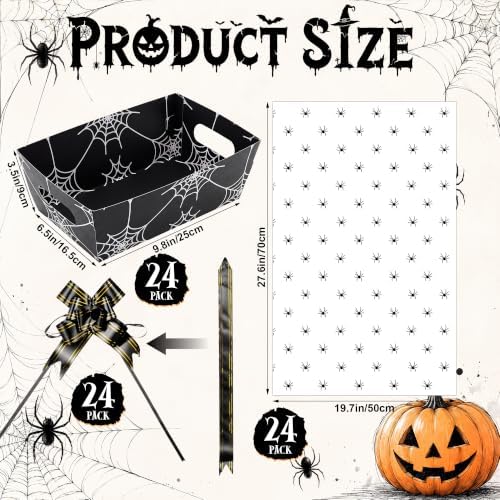 Maitys 24 Sets Halloween Empty Gift Baskets Bulk with Spider Cellophane Bag - Image 3