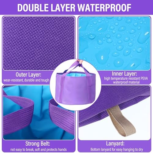 FillTouch 12 Pcs 15L Foldable Foot Soaking Tub Kit Portable Foot Bath Tub for Soaking Feet with Towel and Storage Bag Soak Spa Bucket for Travel Camping (Purple) - Image 3
