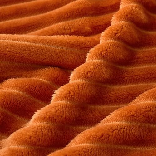 Bnuitland Burnt Orange Fleece Throw Blanket for Couch, 300GSM Soft Warm Cozy Fluffy Throw for Adults & Kids, Stripe Pattern 50"x70", All Season Sofa Bed Blanket for Home Decor - Image 7