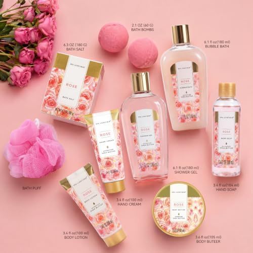 Spa Luxetique Rose 10pc Gift Baskets for Women Spa Gifts Set - Image 2