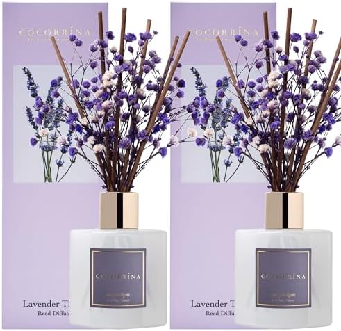 Cocorrína Premium Reed Diffuser Set with Preserved Baby's Breath & Cotton Stick Lavender Thyme 2 Packs, 6.7oz Scent Fragrance Oil Diffuser for Bedroom Bathroom Home Décor - Image 2