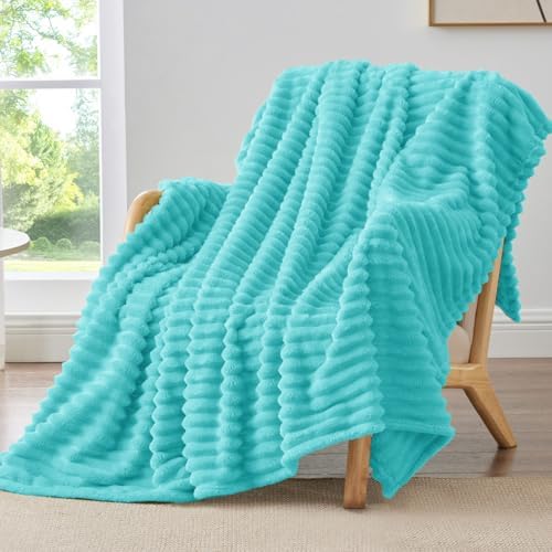 BEDELITE Ribbed Twin Blanket for Couch & Bed, Aqua, 60"x80" by BEDELITE