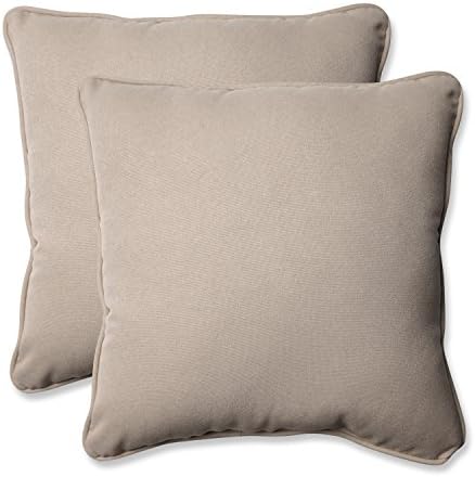 Pillow Perfect Outdoor/Indoor Solar Linen Throw Pillows, 18.5" x 18.5", Beige, 2 Count by PillowPerfect