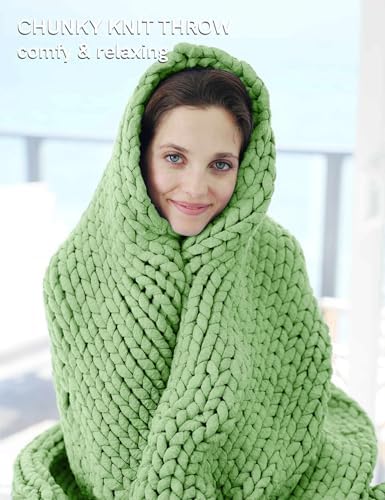 YnM Chunky Throw Blanket, Medium-Weight, Hand Knitted, Skin Friendly, Ventilated and Breathable, Machine Washable, Home Décor Piece for Couch, Sofa and Bed (Avocado Green, 50x70 Inch) - Image 3