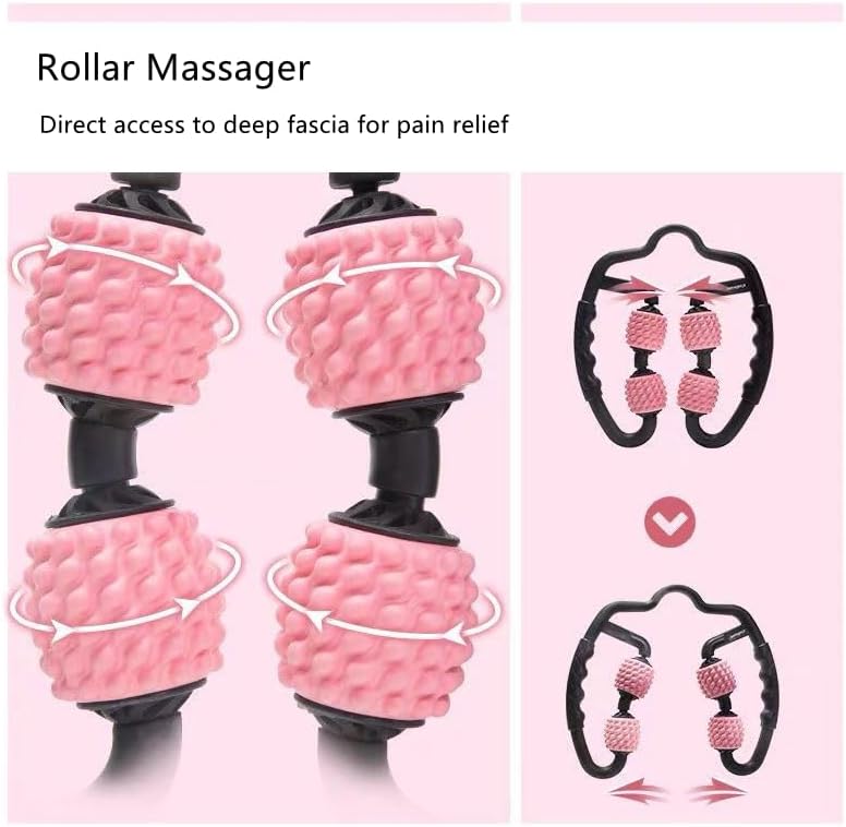 4 Wheels Foam Roller Muscle Massager for Leg Neck Hand Arm,Trigger Point Muscle Relax Massager Indoor Sports Yoga Bodybuilding Equipment (Pink) - Image 3