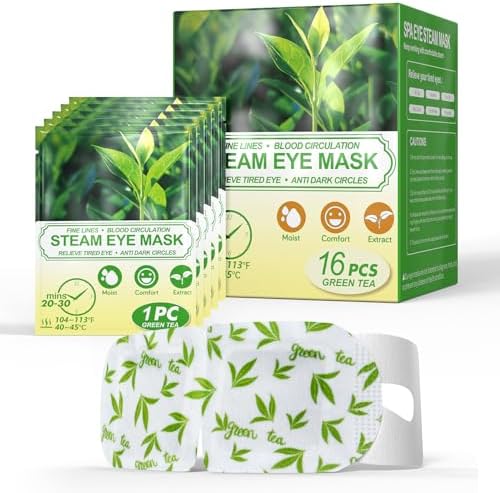 16 Packs Steam Eye Masks for Dry Eyes, Self Heating Warm Compress Green Tea by ProCIV