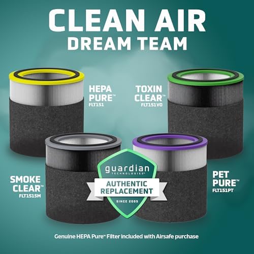 GermGuardian Airsafe+ HEPA Air Purifier for Home, Large Rooms Up To 1043 Sq. Ft. with HEPA Air Filter, UV-C Light & Air Quality Sensor, AC3000B, Black - Image 6