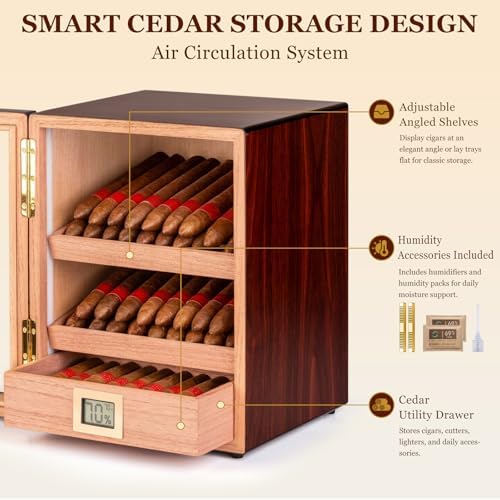 60-100 Count Cigar Humidor Cabinet with LED and Digital Hygrometer - Image 3
