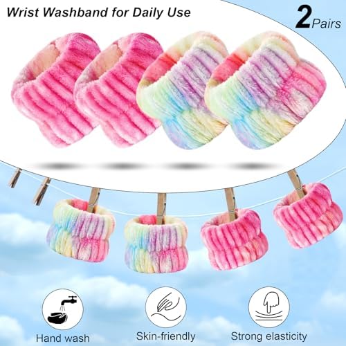 Wteehn 6pcs Headband and Wristband for Face Washing, Makeup Spa Skincare Headband, Skin Care Face Wash Headbands Wrist Bands Tools Set, for Women and Teen Girls Gifts - Image 6