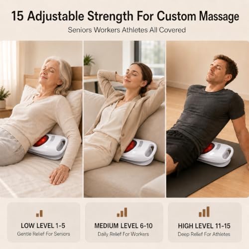 brenzo Lower Back Massager with Heat, Electric Lumbar Stretching Device with Airbag Compression, 15 Intensity Levels, 3 Heat Settings, Portable Back Relaxation for Home Office Use-White - Image 3
