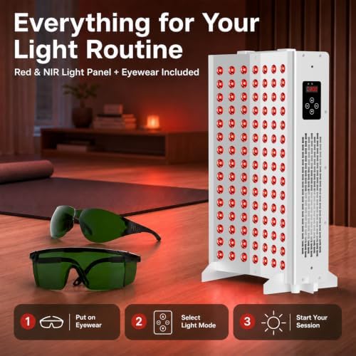 Red Light Therapy Panel with 660nm Red & 850nm Near Infrared Light, 105 Dual-Chip LEDs for Face and Body, 3 Modes, Digital Timer, Stand, Eyewear - Image 7