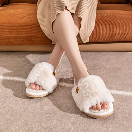 Onmygogo Indoor Slippers for Women Open Toe with Memory Foam, Soft Faux Fur Nonslip House Slippers - Image 3