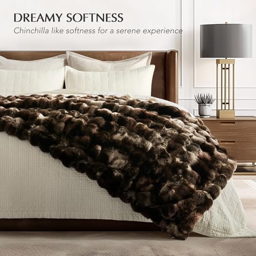 EverGrace Faux Rabbit Fur Bubble Throw Blanket, 50"x60", Mocha Brown - Image 6