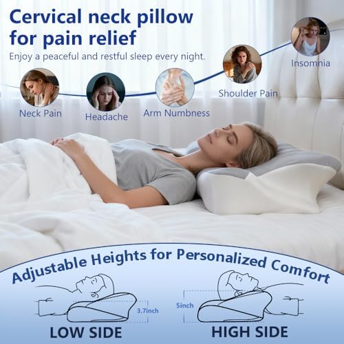 Cervical Neck Pillow for Neck Pain Relief & Sleeping, Ergonomic Contour Neck Support Pillow, Memory Foam Orthopedic Pillow for Side, Back, Stomach Sleepers - Image 5