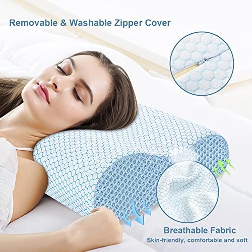Anvo Memory Foam Pillow, Neck Contour Cervical Orthopedic Bed Pillow for Sleeping Side Back Stomach Sleeper, Ergonomic Design for Neck and Shoulder Pain Relief, Blue White, Firm - Image 6