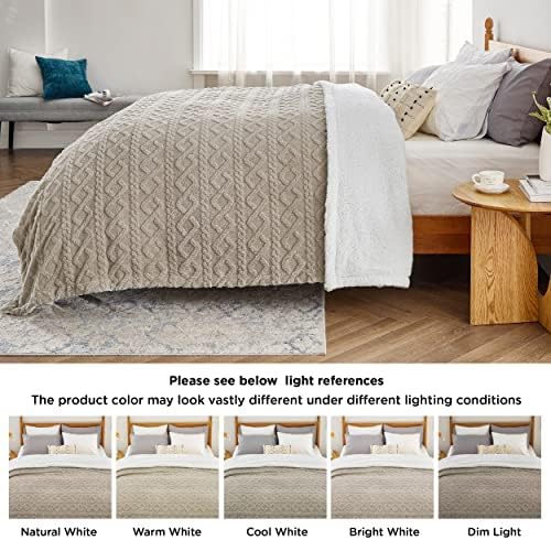 Bedsure Sherpa Fleece Blanket, Cable Jacquard Tufted, Warm, Beige, Twin - Image 6