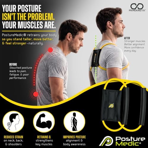 PostureMedic Original Strength Dynamic Posture Corrector for Men & Women – Active Resistance Training System for Back, Neck & Shoulder Pain Relief – Strengthen Muscles & Improve Alignment - Size L (Yellow) - Image 2