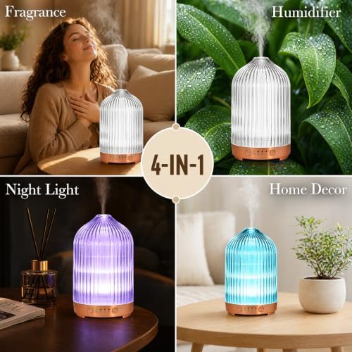 Essential Oil Diffuser for Home- 200ml Aromatherapy Diffuser for Essential Oils with 4 Timer, 7 Color LED Lights Waterless Auto Shut-Off for Home Office Décor Gifts for Women - Image 6