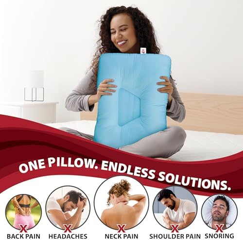 Tri-Core Ergonomic Cervical Pillow for Neck Pain Relief Full Size Firm Blue - Image 2