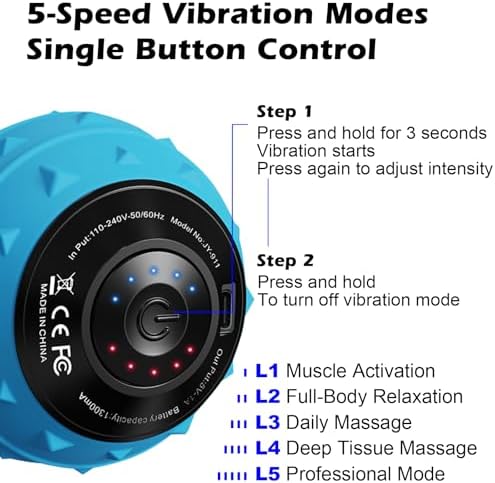 5-Speed Vibrating Massage Ball: Silicone Electric Massager with Auto Shut-Off, Physical Therapy Ball for Fitness, Mobility, and Relaxation, Wellness Gift (Blue) - Image 3