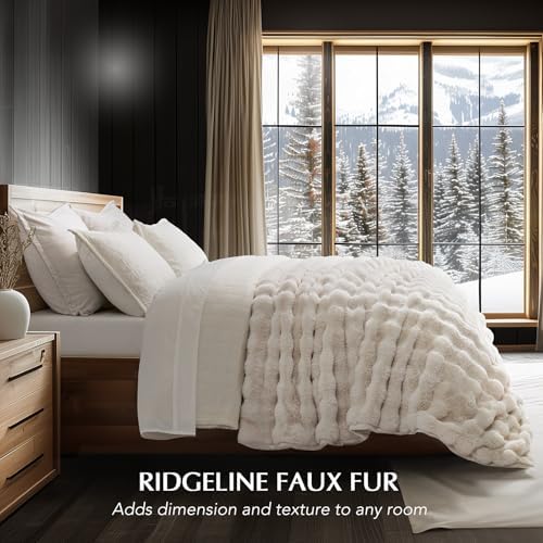 EverGrace Faux Rabbit Fur Bubble Throw Blanket, 90"x90", Ivory White - Image 2
