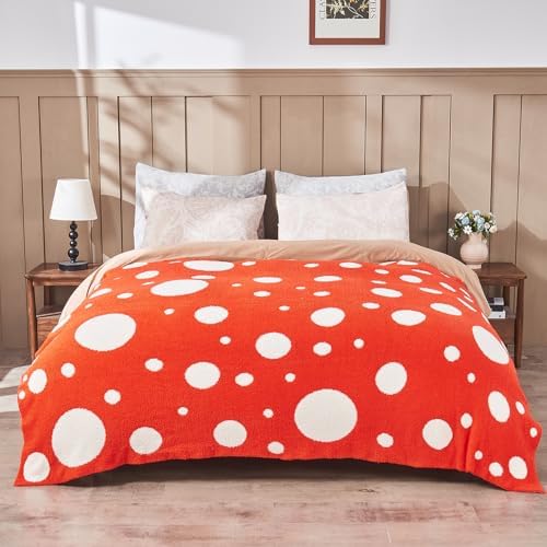 CozeCube Reversible Knit Throw Blanket, Orange Red White Polka Dot, 50"x60" - Image 5