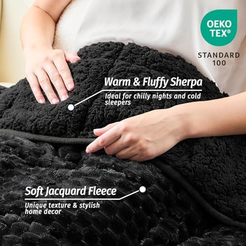 Fleece Weighted Blanket for Adults 48" x 72" 15lbs Fuzzy Blankets, Black - Image 2
