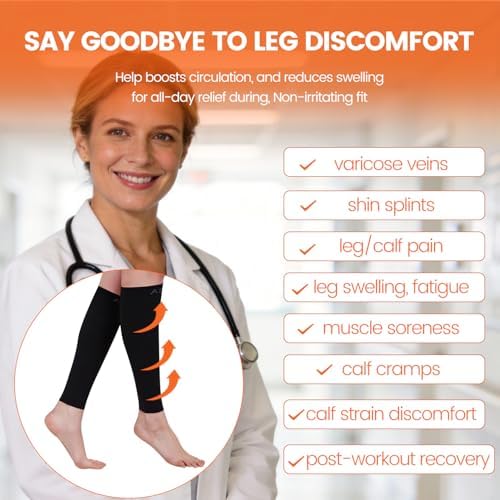 BSERA Calf Compression Sleeve Women, 2 Pairs 20-30mmHg Footless Compression Socks for Swelling Shin Splints Varicose Veins - Image 4