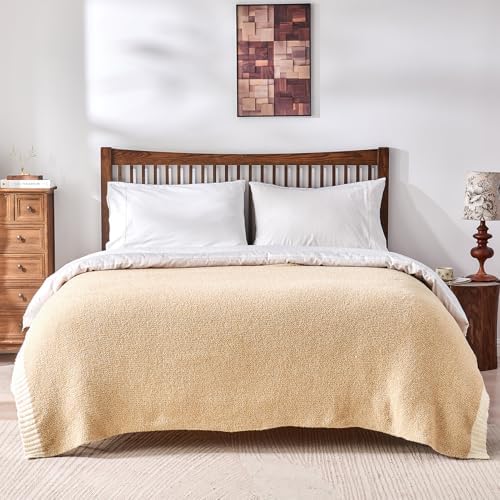 CozeCube Reversible Knitted Throw Blanket, Beige White Melange 50"x60" - Image 5