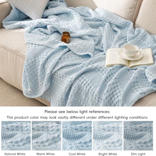 PHF Lightweight 100% Cotton Waffle Blanket for Bed, King, Sky Blue - Image 6