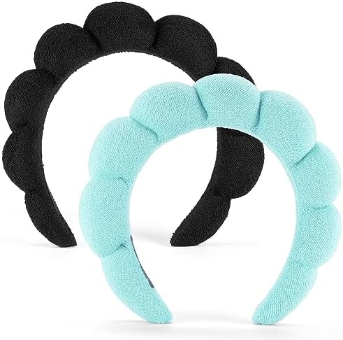 Ztomine Spa Headbands for Washing Face or Facial, Set of 2 Skincare Headbands, Terry Cloth Headband Wash Combo Pack - Puffy Makeup Washing, Mask, Skin Treatment (Black & Turquoise) by Ztomine