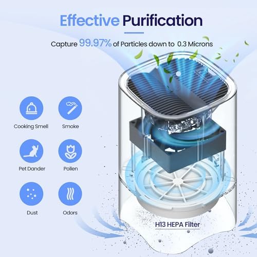 ROSEKM Small Air Purifiers for Home, Mini Air Purifier for Desktop, Bedroom, Office, Car, Room, Portable HEPA Air Purifier Air Cleaner for Smoke, Dust with Night Light - Image 2