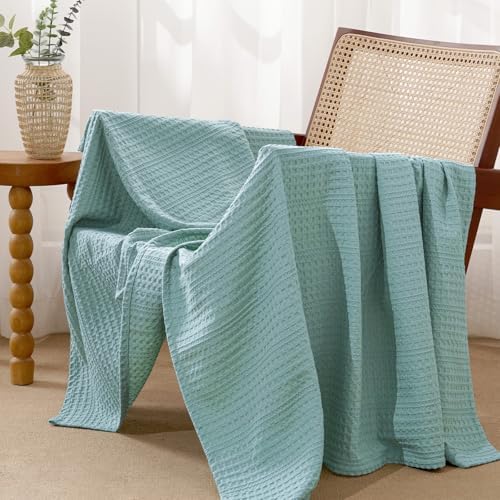 PHF Lightweight Waffle Weave Throw Blanket 50"x 60", Soft Woven Summer Blanket for Hot Sleepers - Aesthetic Home Decor for Couch Bed Sofa, Pet Friendly, Dusty Blue by PHF