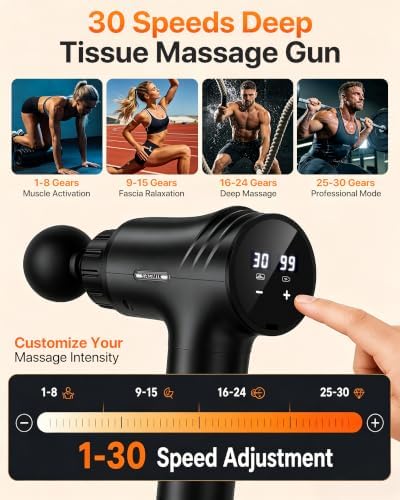 Massage Gun, 30 Speeds, 6 Heads, Quiet Deep Tissue Muscle Massager - Image 4