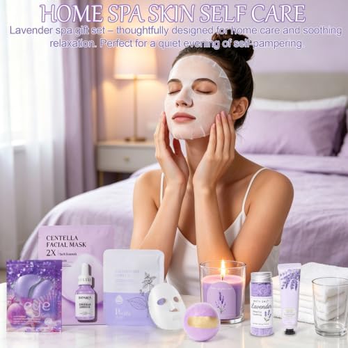 Lavender Spa Gift Baskets for Women - 10 Pcs Happy Birthday Gifts for Women, Unique Relaxation Spa Gift Christmas Ideas Relaxing, Valentine's Day Self-Care Gift Basket for Mom, Wife, Girlfriend - Image 5