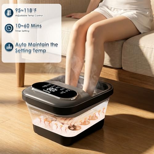 Ranjova Collapsible Foot Spa Electric Rotary Massage, Foot Bath with Heat, Bubble,Temp Control, and 24 Motorized Shiatsu Massage Balls, Pedicure Foot Spa Tub for Stress Relief (Black) - Image 3